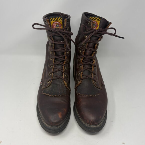 Justin work boots 761 brown leather kiltie lace up 9.5D - Picture 3 of 11